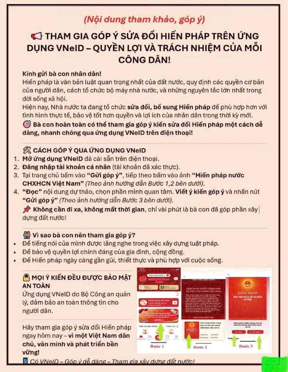 Tuyên truyền lấy ý kiến Nhân dân đối với dự thảo sửa đổi, bổ sung một số điều của Hiến pháp năm 2013 thông qua ứng dụng VNeID